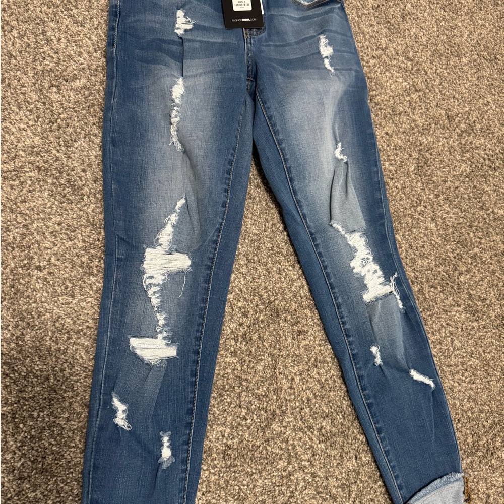 Fashion Nova Ripped Blue Skinny Jeans